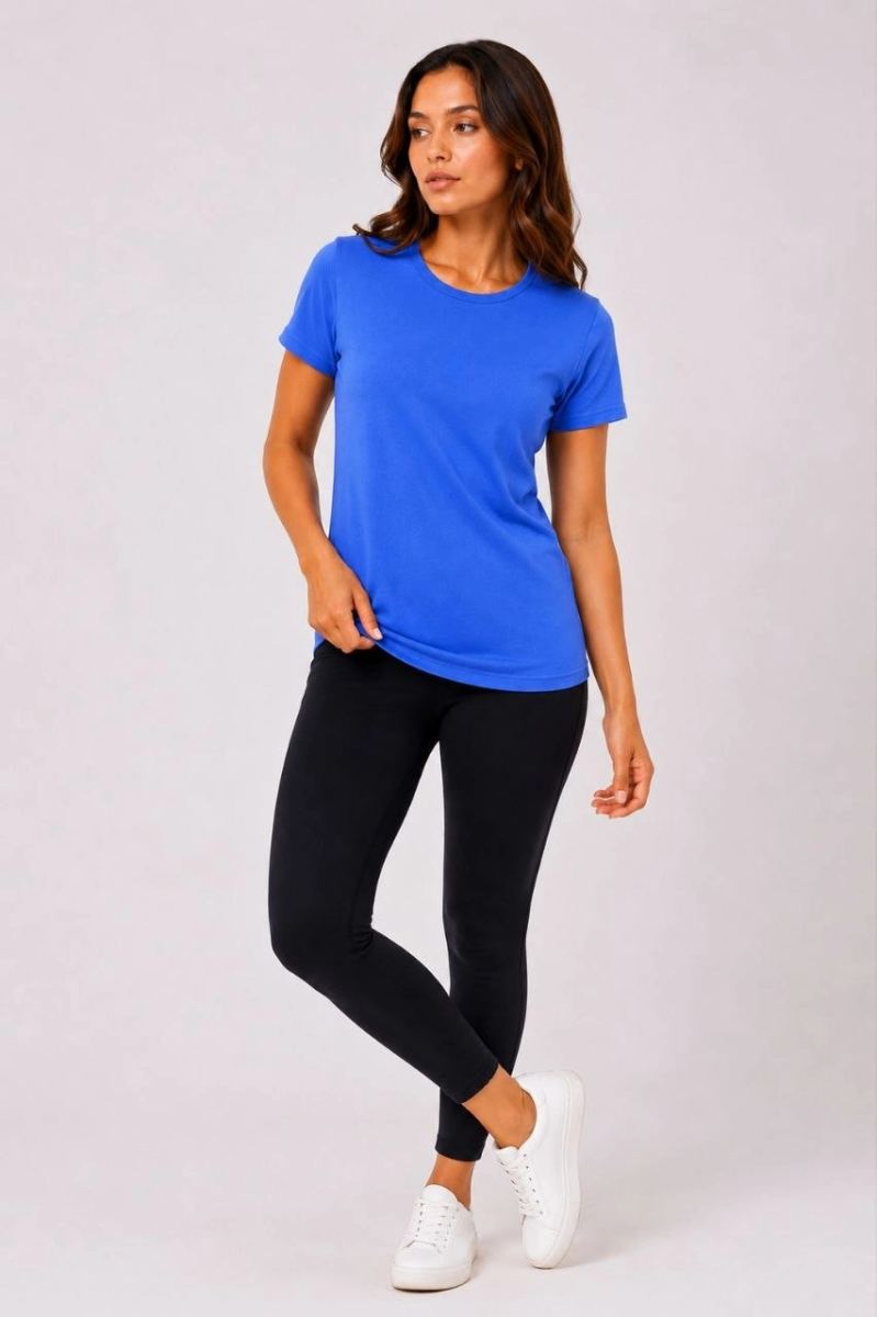 Kadın Basic Tişört Bisiklet Yaka Kısa Kol Günlük Yazlık Slim fit T-Shirt - Mavi — Mavi [stokoz:fD8XHkaE65gFuYgVRAMg%3AMavi%3A2%3A1nitpl1]