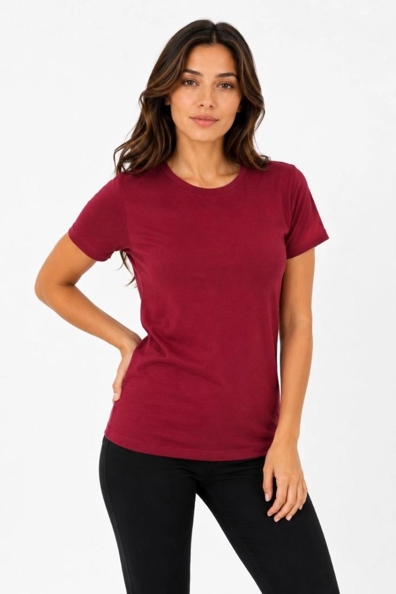 Kadın Basic Tişört Bisiklet Yaka Kısa Kol Günlük Yazlık Slim fit T-Shirt - Bordo — Bordo [stokoz:ZxHRs7ZDZumZWqUHChA6%3ABordo%3A0%3A6x3r4i]