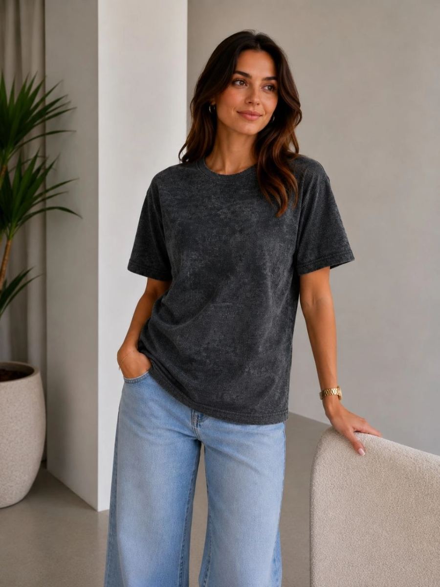 Kadın Batik Desenli Tişört Bisiklet Yaka Kısa Kol Regular Fit T-shirt - Siyah — Siyah [stokoz:luwPPFCTv5sORCIJmbZ0%3ASiyah%3A0%3A1dmqe3z]