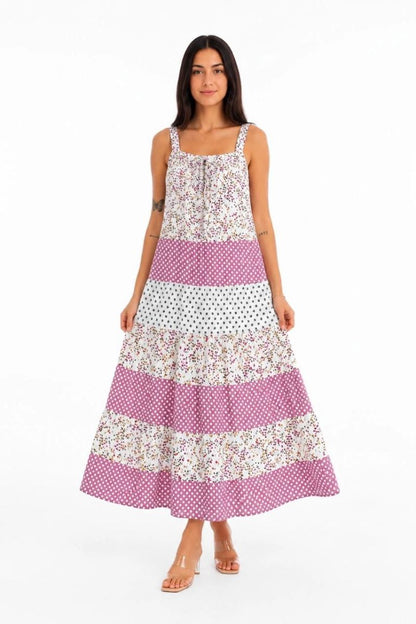 Kadın Askılı Çiçek Desenli Keten Kumaş Kat Kat Salaş Maxi Elbise - Pembe — Pembe [stokoz:bdSTQ1E0h0aFFhm8GG5k%3APembe%3A0%3A1lzmzp4]