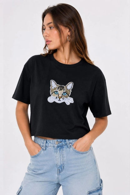 Kadın Kedi Baskılı Oversize Crop Tişört Salaş Basic Yarım Kol T-shirt - Siyah — Mavi [stokoz:HQ4u9uaY003cZVC1Ip5U%3AMavi%3A1%3A23hpfs]