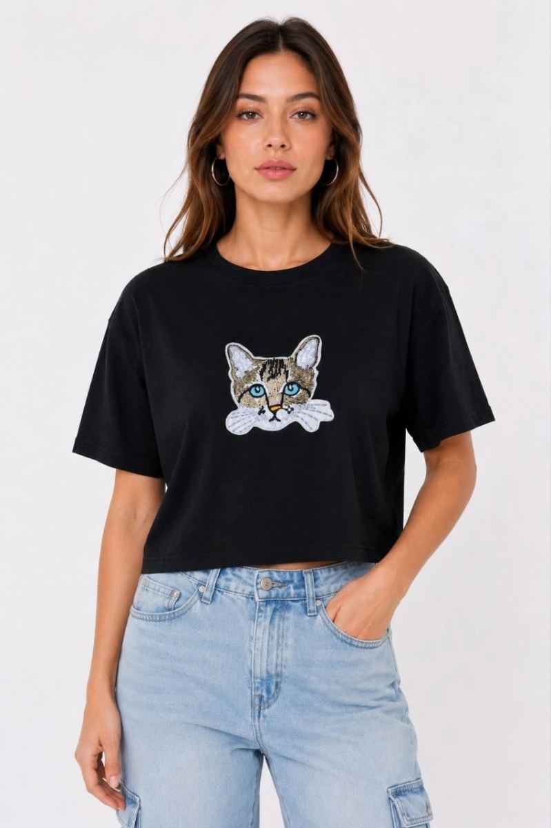 Kadın Kedi Baskılı Oversize Crop Tişört Salaş Basic Yarım Kol T-shirt - Siyah — Mavi [stokoz:HQ4u9uaY003cZVC1Ip5U%3AMavi%3A0%3Au91rf]