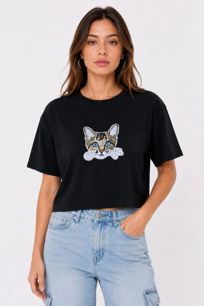Kadın Kedi Baskılı Oversize Crop Tişört Salaş Basic Yarım Kol T-shirt - Siyah — Mavi [stokoz:HQ4u9uaY003cZVC1Ip5U%3AMavi%3A0%3Au91rf]